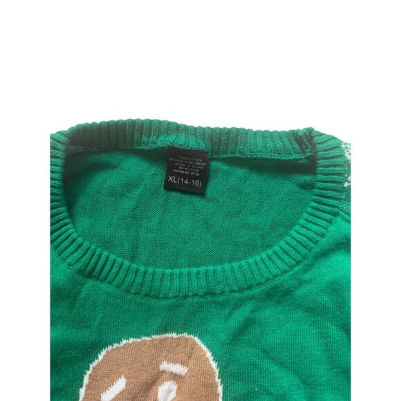 Kids Ugly Christmas Sweater size 14/16 XL Unisex Green Red Gingerbread Oh Snap - Picture 2 of 2